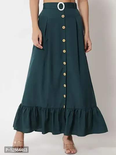 Stylish Crepe Dark Green Full Length Solid A-line Skirt For Women-thumb4