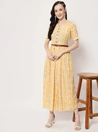 Stylish Yellow Crepe Printed A-Line Dress For Women-thumb2