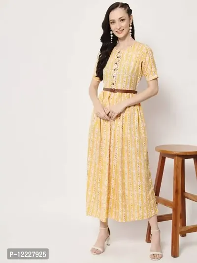 Stylish Yellow Crepe Printed A-Line Dress For Women-thumb3