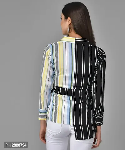 Elegant Multicoloured Crepe Striped Shirt For Women-thumb2