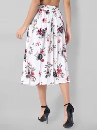 Stylish Crepe White Midi Length Floral Print Pleated Skirt For Women-thumb1