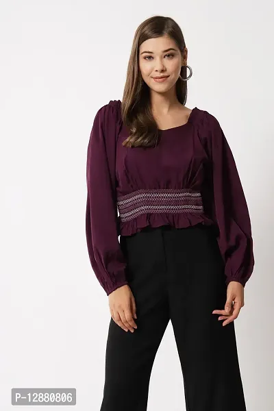 Elegant Purple Crepe Embroidered Top For Women