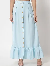 Stylish Crepe Sky Blue Full Length Solid A-line Skirt For Women-thumb3