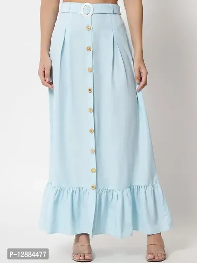 Stylish Crepe Sky Blue Full Length Solid A-line Skirt For Women-thumb4