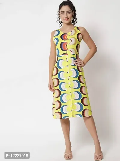 Stylish Yellow Crepe Printed A-Line Dress For Women