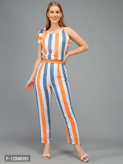 Trendy Orange Georgette Striped Jumpsuit For Women-thumb0