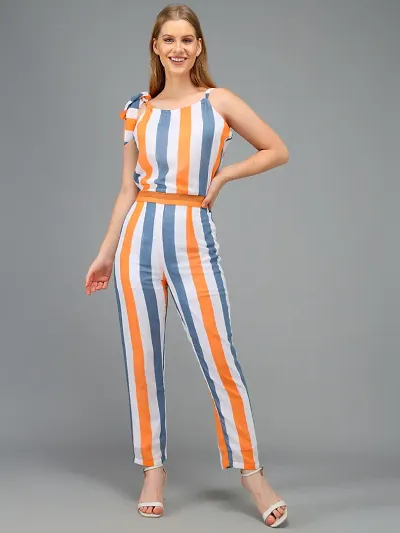 Trendy Georgette Striped Jumpsuit For Women