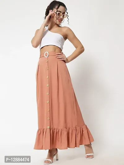 Stylish Crepe Orange Full Length Solid A-line Skirt For Women-thumb0