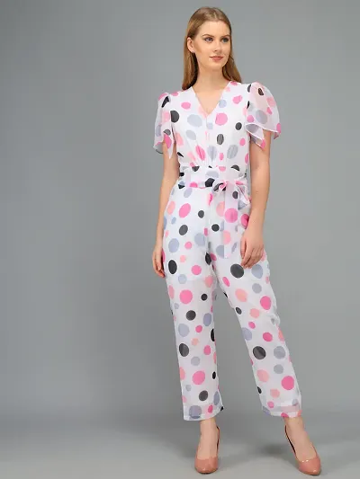 Trendy Georgette Polka Dot Print Jumpsuit For Women