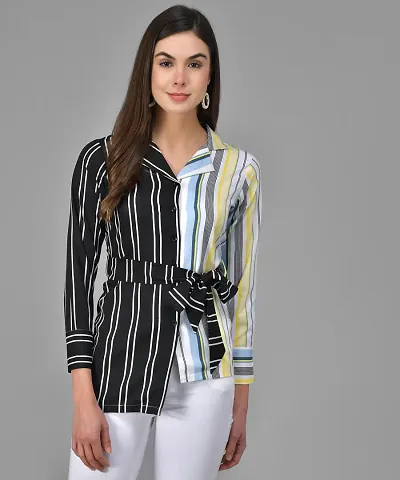 Elegant Crepe Striped Shirt For Women