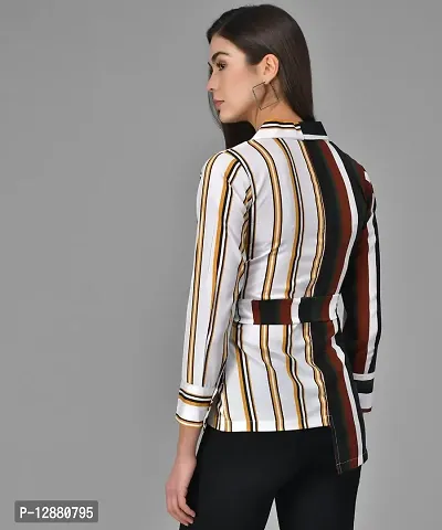 Elegant Multicoloured Crepe Striped Shirt For Women-thumb3