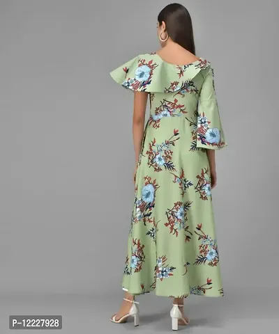 Stylish Green Crepe Printed A-Line Dress For Women-thumb3