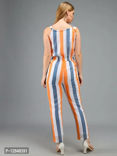 Trendy Orange Georgette Striped Jumpsuit For Women-thumb3