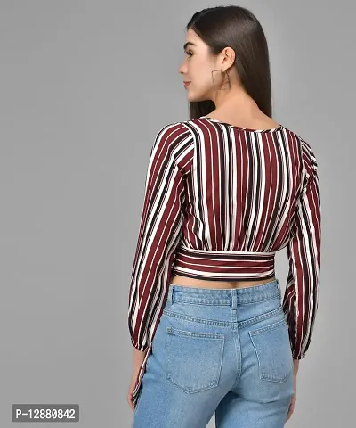 Elegant Multicolor Crepe Striped Top For Women-thumb2