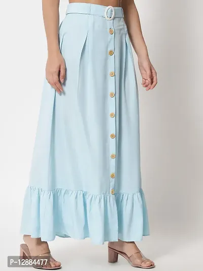 Stylish Crepe Sky Blue Full Length Solid A-line Skirt For Women
