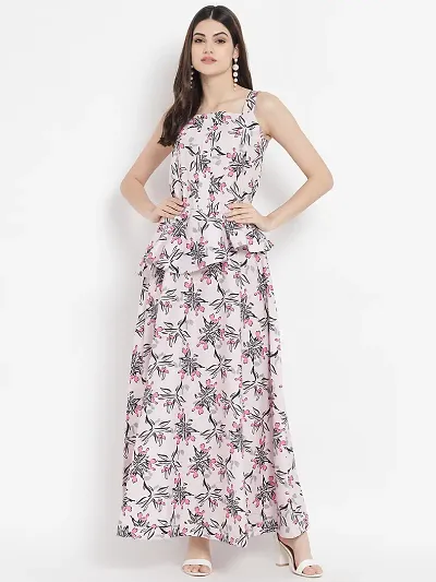 Stylish Pink Crepe Printed A-Line Dress For Women