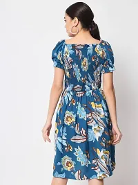 Stylish Navy Blue Crepe Printed Fit And Flare Dress For Women-thumb2