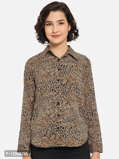 Elegant Brown Polyester Animal Print Shirt For Women