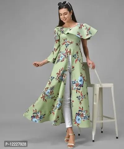 Stylish Green Crepe Printed A-Line Dress For Women-thumb2