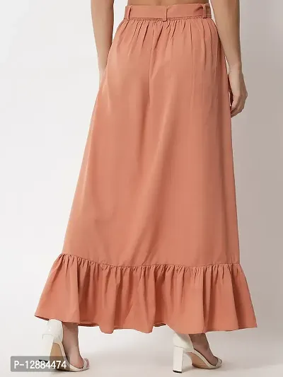 Stylish Crepe Orange Full Length Solid A-line Skirt For Women-thumb3