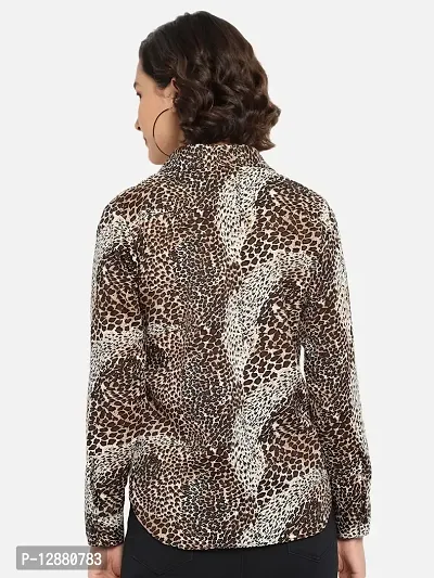 Elegant Brown Polyester Animal Print Shirt For Women-thumb2