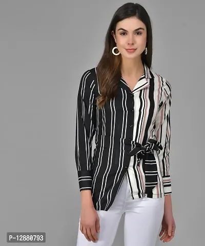 Elegant Multicoloured Crepe Striped Shirt For Women