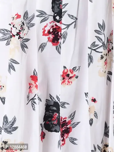 Stylish Crepe White Midi Length Floral Print Pleated Skirt For Women-thumb4