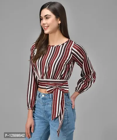 Elegant Multicolor Crepe Striped Top For Women-thumb4