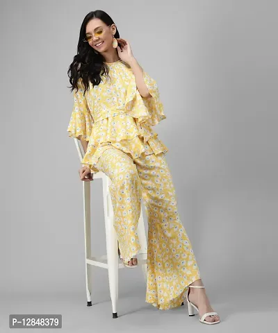 Trendy Yellow Rayon Floral Print Jumpsuit For Women-thumb2