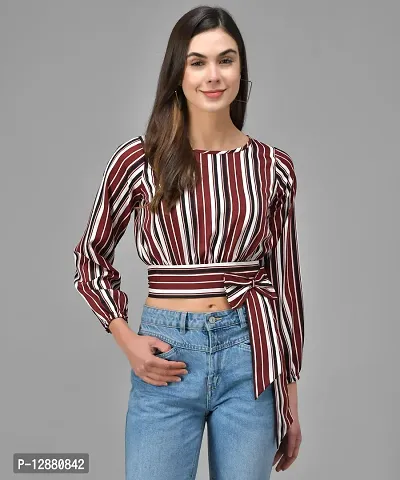 Elegant Multicolor Crepe Striped Top For Women