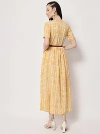 Stylish Yellow Crepe Printed A-Line Dress For Women-thumb1