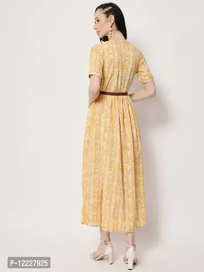 Stylish Yellow Crepe Printed A-Line Dress For Women-thumb2