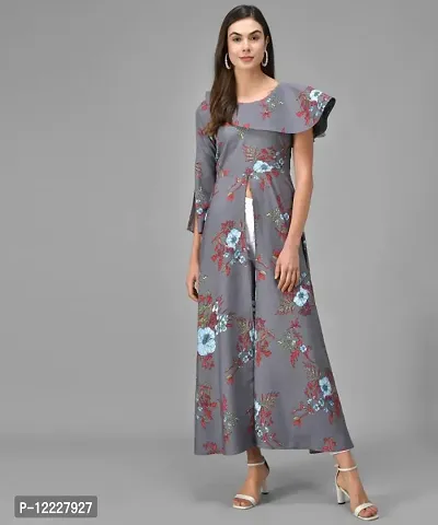 Stylish Grey Crepe Printed A-Line Dress For Women