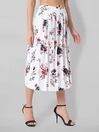 Stylish Crepe White Midi Length Floral Print Pleated Skirt For Women-thumb2