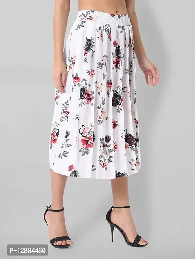 Stylish Crepe White Midi Length Floral Print Pleated Skirt For Women-thumb3