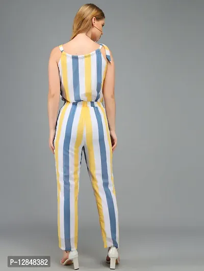 Trendy Yellow Georgette Striped Jumpsuit For Women-thumb3