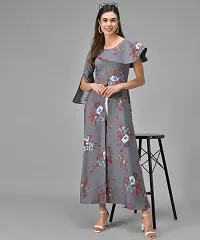 Stylish Grey Crepe Printed A-Line Dress For Women-thumb1