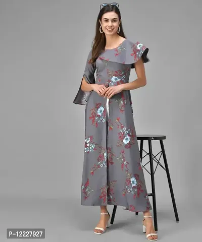 Stylish Grey Crepe Printed A-Line Dress For Women-thumb2