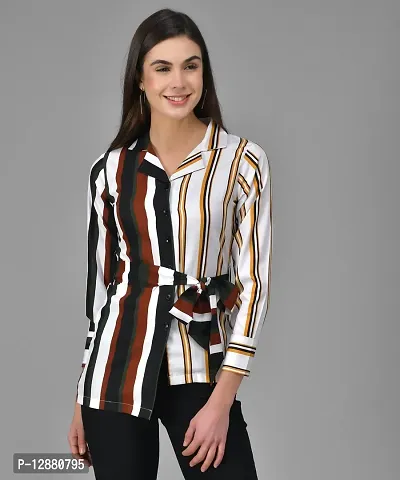Elegant Multicoloured Crepe Striped Shirt For Women-thumb0