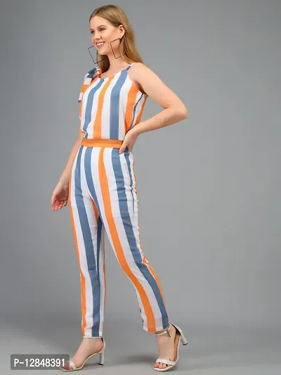 Trendy Orange Georgette Striped Jumpsuit For Women-thumb4