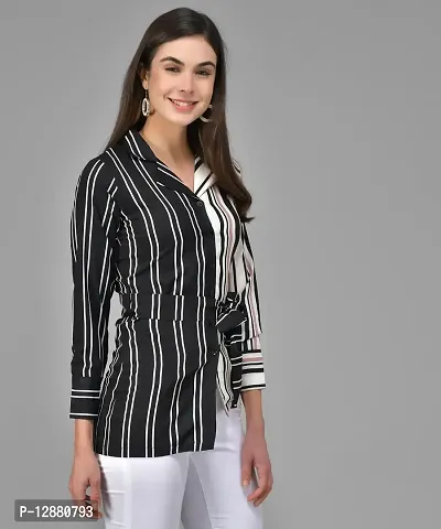 Elegant Multicoloured Crepe Striped Shirt For Women-thumb3