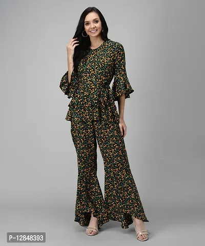Trendy Green Rayon Floral Print Jumpsuit For Women