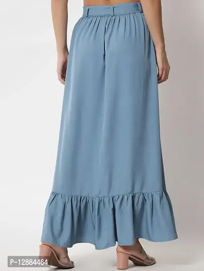 Stylish Crepe Blue Full Length Solid A-line Skirt For Women-thumb2