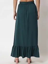 Stylish Crepe Dark Green Full Length Solid A-line Skirt For Women-thumb1