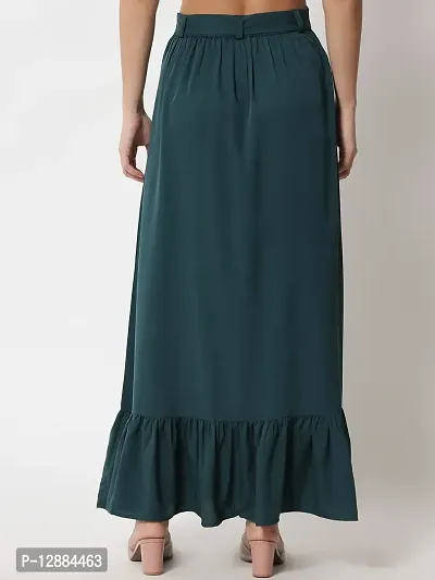 Stylish Crepe Dark Green Full Length Solid A-line Skirt For Women-thumb2