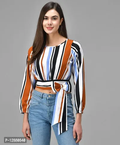 Elegant Multicolor3 Crepe Striped Top For Women