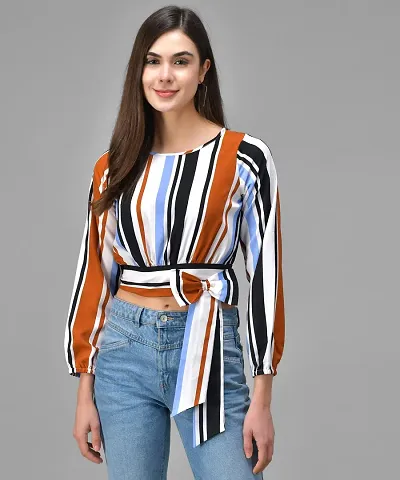 Elegant Crepe Striped Top For Women