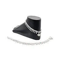 Shimmering Silver Alloy Emerald Anklet For Women-thumb2