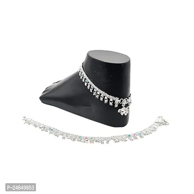 Shimmering Silver Alloy Emerald Anklet For Women-thumb3