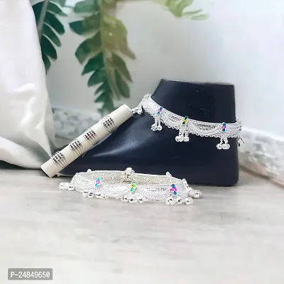 Shimmering Silver Alloy Emerald Anklet For Women-thumb0